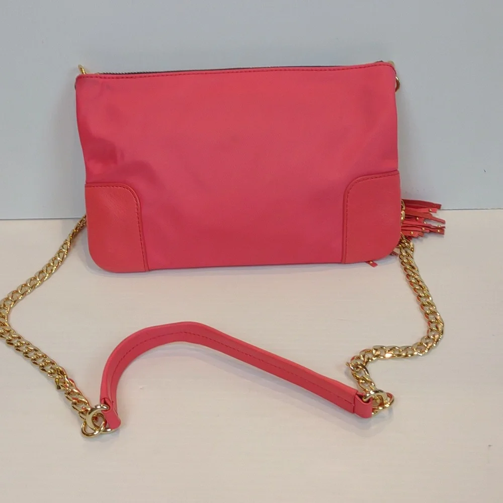 Juicy Couture Louisa Hot Pink Everyday Nylon Crossbody Bag Tassel Gold Chain